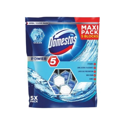 DOMESTOS POWER 5 OCEAN Kostki Toaletowe Zawieszka WC Morski Zapach maxi pack 5x55 g