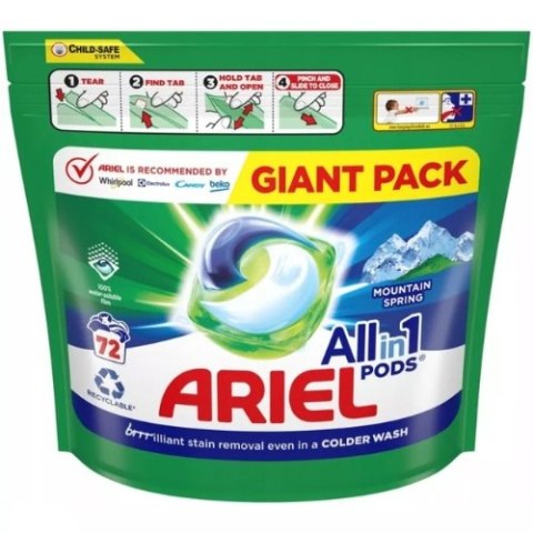 Ariel All in 1 Mountain Spring Kapsułki do Prania Białego Mega Paka 72 szt.
