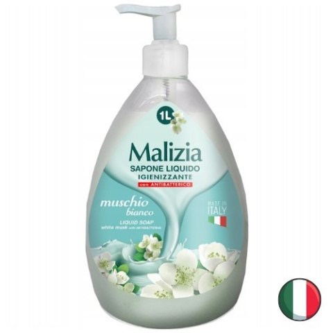 Malizia Muschio Bianco Antybakteryjne Mydło w Płynie Białe Piżmo z Pompką 1l (Włochy)