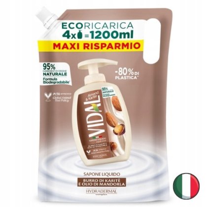 Vidal Almond & Karite Mydło w Płynie Migdały Masło Shea Zapas 1,2 l (Włochy)